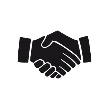 Siyah bir tokalaşma ikonunun vektör çizimi. Resim, bir anlaşma, ortaklık ya da işbirliği jestinde birbirine kenetlenmiş iki eli resmediyor. Beyaz arkaplanda basit, temiz bir tasarım.