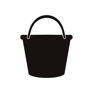 İzole vektör silüeti çizimi beyaz arka planda kıvrımlı saplı siyah bir kova içeriyor, klipsli sanat ve minimalist tasarımlar için kullanışlı.