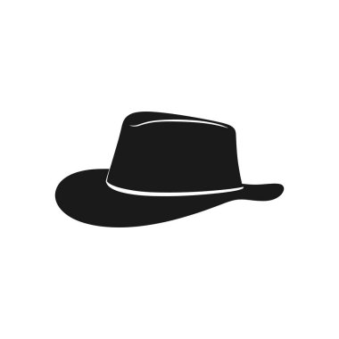 Klasik kovboy şapkasının büyüleyici silueti, vektör simgesi olarak temiz, beyaz bir arkaplan, grafik tasarımı veya web projeleri için mükemmel..