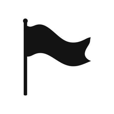 Basit, izole edilmiş siyah vektör grafiği bir direğe bağlı sallanan bir bayrak tasvir ediyor, temiz beyaz bir arkaplan üzerine kurulmuş, çeşitli tasarım ihtiyaçları için mükemmel..