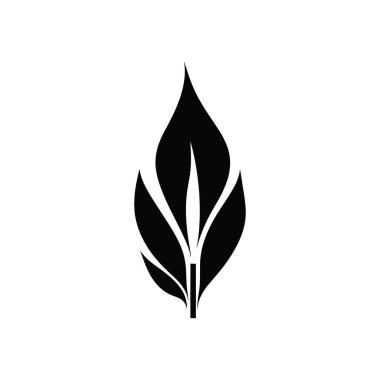 Bu grafik belirgin uçlu bir yaprağın koyu siyah vektör çizimi. Simge, logo ögesi ya da tasarım aksanı olarak ideal. Beyaz bir arkaplanda.