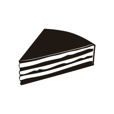 Basit bir tek renkli çikolatalı pasta diliminin izole edilmiş vektör çizimi. Beyaz bir arkaplanda, menü simgeleri veya fırınla ilgili tasarımlar için uygun. Tarzı minimalist ve temiz..