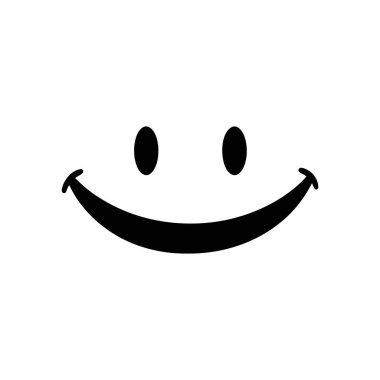 Beyaz arka planda basit, minimalist bir gülümseme simgesi. Oval gözler ve kıvrık bir ağız. Neşe ve mutluluğu ifade etmek için iyidir, vektör klipsi sanatı.
