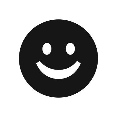 Sosyal medyada, kullanıcı arayüzlerinde ve duygularını ifade eden dijital tasarımlarda kullanmak için ideal, beyaz arkaplandaki siyah bir gülümseme yüz simgesinin izole edilmiş vektör görüntüsü.