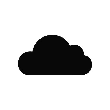 Siyah bulut simgesi, beyaz arkaplanda izole edilmiş, hava tahmini için mükemmel, iklim verileri, veri depolama, bulut hesaplama tasarımları, veya web veya yazdırma tasarım projelerinde kullanılıyor.