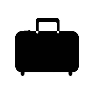Beyaz arkaplandaki siyah bavul simgesinin vektör çizimi. Bu basit ve zarif bagaj ikonu seyahat, iş, bagaj veya turizm projeleri için uygundur.
