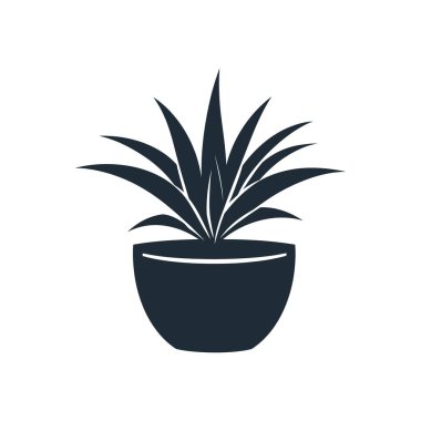 İzole edilmiş vektör illüstrasyonu, basit tasarımlar için mükemmel, yuvarlak, beyaz bir arkaplan ile zıtlaşan, yuvarlak bir dekoratif kaptan filizlenen, biçimlendirilmiş sulu bir bitkiyi gösteriyor..