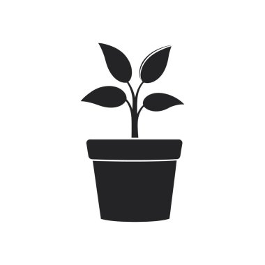 Oval yapraklı, siyaha boyanmış genç bir saksı bitkisinin izole vektör grafiği. Basit, modern illüstrasyon doğa ve bahçe temaları için uygundur. Beyaz arkaplan.