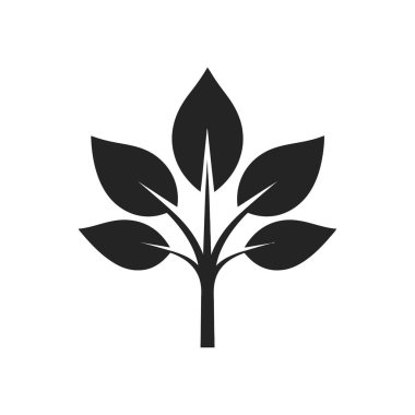 Bu grafik basit, siyah bir ağaç simgesi gösteriyor. Sergide merkezi bir gövde etrafında sıralanmış beş yaprak yer alıyor. Arka plan beyaz, temiz, minimalist bir görünüm yaratıyor..