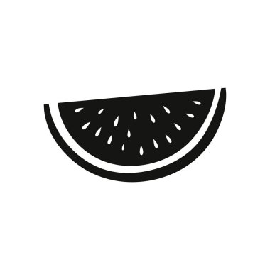 Beyaz arka planda siyah beyaz karpuz vektör ikonu. Bu basit grafik yemek, yaz, sağlıklı yemek ve beslenme ile ilgili tasarımlar için idealdir..