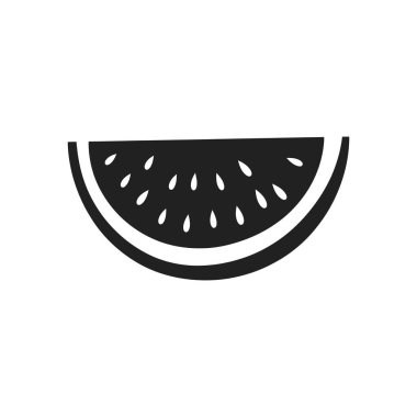 Bu, beyaz arkaplandaki bir dilim karpuzun basit, minimalist bir çizimi. Bu resim görünür tohumlara sahip basit, siyah bir simgeyi içerir.