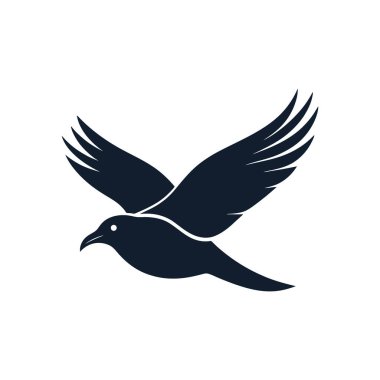 Donanma mavisi bir kuşu temsil eden basit bir düz simge, beyaz bir arka planda izole edilmiş. Vektör illüstrasyonu, logolar, simgeler veya dekoratif tasarımlar için uygundur.