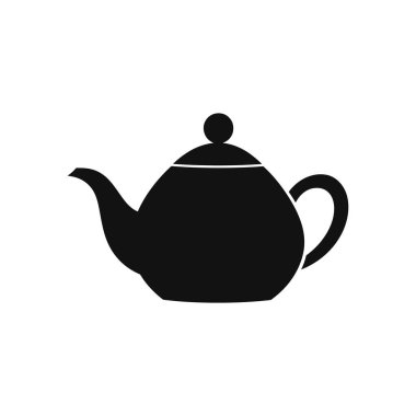 Beyaz arkaplanda sade siyah çaydanlık ikonu vektör çizimi tutacağı, ağzı, kapağı olan klasik bir çaydanlık tasvir ediliyor. Çay saati tasarımları için mükemmel grafik ögesi.