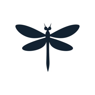 Resimde, yaz temalı tasarımlar için mükemmel, beyaz arka planda dört kanatlı ve uzun kuyruklu bir lacivert yusufçuk ikonu gösteriliyor. Vektör silueti kullanılabilir.