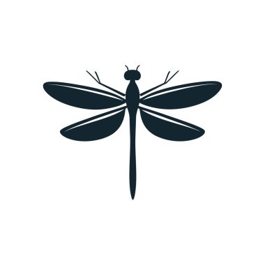 Karmaşık kanatları ve antenleri olan deniz yusufçuğu silueti. Beyaz arkaplana karşı temiz vektör simgesi. Doğa, böcek çizimleri ve minimalist tasarımlar için idealdir, kullanımı kolaydır..