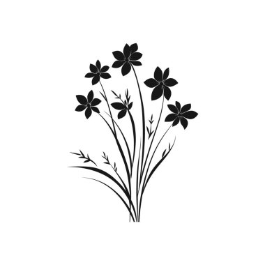 Beyaz zemin üzerinde siyah çiçek buket vektör çizimi, grafik tasarım için mükemmel arka planlar, şablonlar ve zarif temalı tasarım projeleri. İzole vektör simgesi kullanmaya hazır.