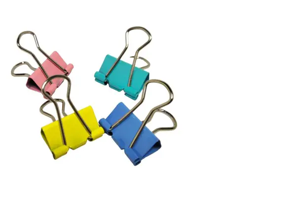 Four Colorful Binder Clips Isolated White Background — Stock Photo, Image