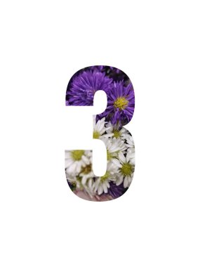 3 numara (3) beyaz ve mor çiçek desenli