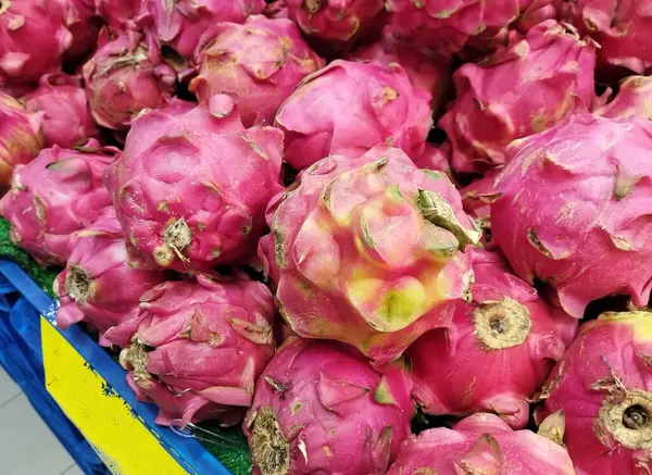 stock image Pile of Dragon fruits display at an Indonesian Supermarket