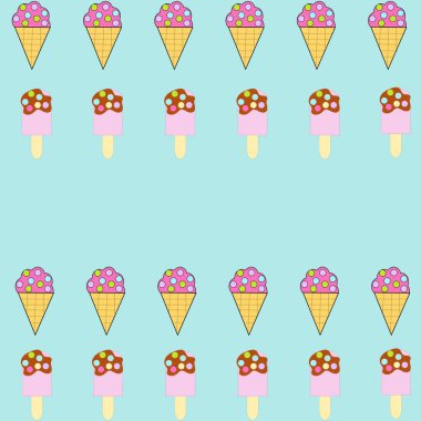 Renkli dondurma külahları ve yeşil buzlu dondurmalar.