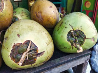 Bir yığın taze hindistan cevizi, ferahlatıcı suları ve yumuşak etleri için açılmaya hazır.