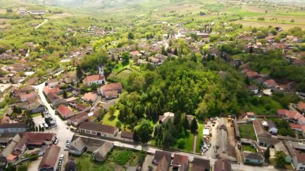 Küçük Bir Köydeki Kır Evlerinin Cazibesi Eşsiz Büyüleyici Hava Perspektifinden — Stok video