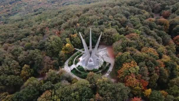 Drone Colpo Zoom Monumento Combattenti Caduti Kosmaj — Video Stock
