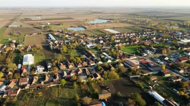 Beautiful Aerial View Small Agricultural Town Serbia Sunny Day — Stock Video