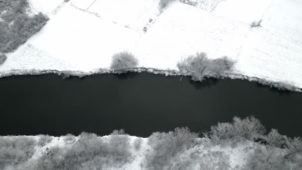 Вид Повітря Річку Ібар Взимку Безпілотник Літає Справа Наліво — стокове відео