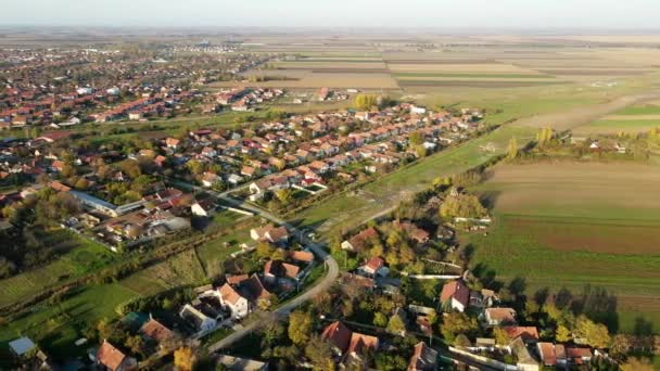 Prachtig Uitzicht Vanuit Lucht Kleine Agrarische Stad Servië Zonnige Dag — Stockvideo