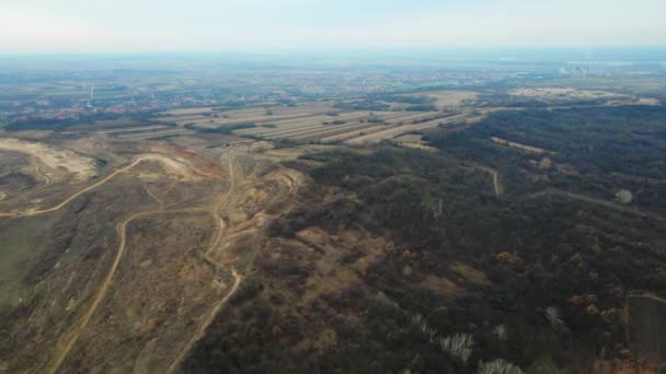Aerial View Woods Fields Village Eastern Serbia — Stock Video