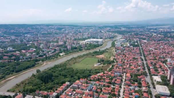 Aerial View River Nisava City Nis Serbia Surrounding Houses Buildings — Stock Video
