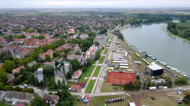 Drone Flight River Tisza Town Novi Becej Serbia — 图库视频影像