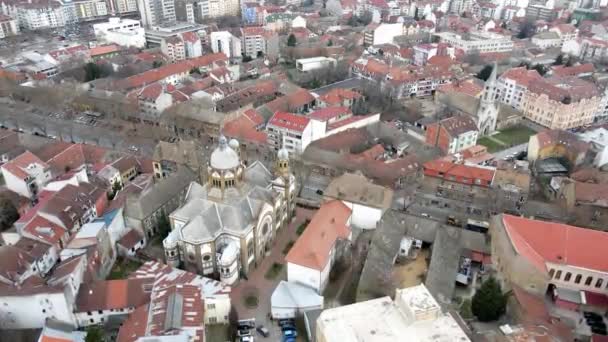 Penerbangan Drone Sekitar Novi Sad Synagogue — Stok Video