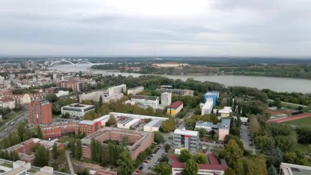 Aerial View City Novi Sad River Danube Flowing — Stock Video