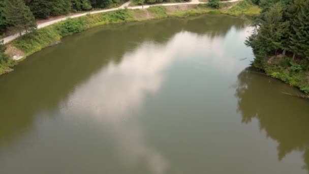 Descendo Imagens Drones Capturando Superfície Lago Radalj Sérvia Bosques Seu — Vídeo de Stock