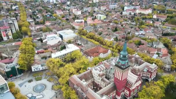 Voo Drone Torno Prefeitura Captura Núcleo Cidade Subotica Sérvia — Vídeo de Stock