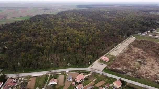 Les Okraji Obce Srbsku Oblačném Dni Letecký Pohled — Stock video