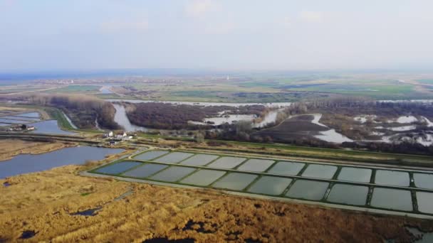 Panorama Udara Ditembak Kolam Ikan Pedesaan Serbia — Stok Video