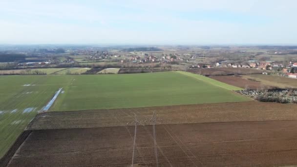 Luchtfoto Van Groene Landbouwvelden Met Plassen Servië — Stockvideo