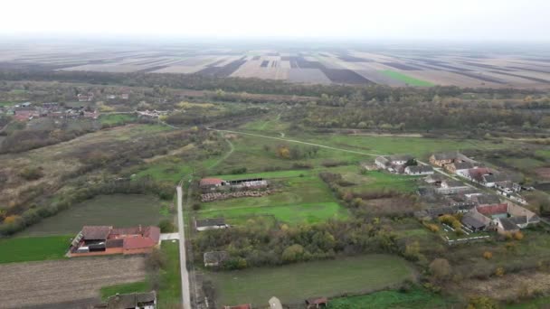 Aerial Footage Farm Houses Fields Village Ritisevo Vrsac Serbia — Stock Video
