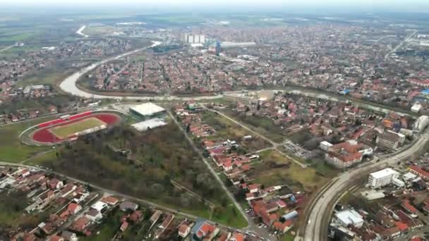 Zdjęcia Lotnicze Parku Pobliżu Stadionu Sportowego Miejscowości Zrenjanin Serbia — Wideo stockowe