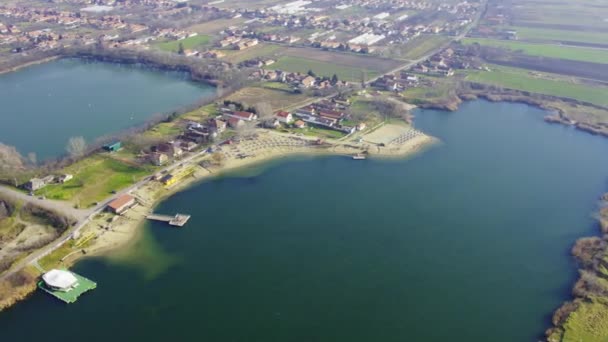 Три Озера Рядом Друг Другом Рассматриваются Воздуха Зренянине Сербия — стоковое видео