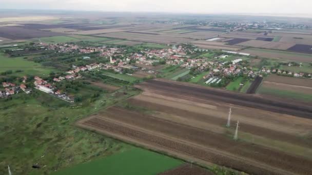 Aerial View Small Village Plain Countryside Autumn Weather — Stock Video