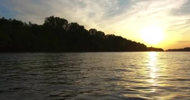 从船上看 日落时分 长尾蜻蜓在河上飞舞 — 图库视频影像