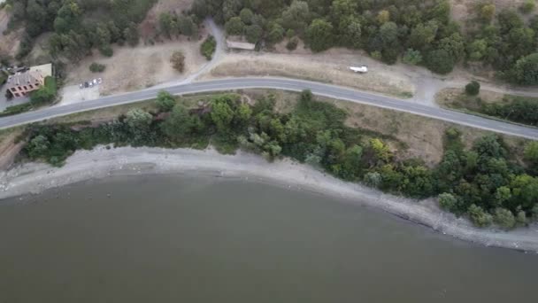 Aerial View Road Passing Riverbank Danube Novi Sad Serbia — Stock Video