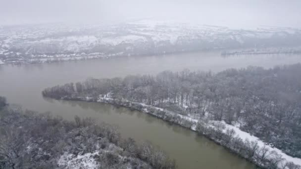 Χειμερινό Τοπίο Που Λαμβάνονται Από Τον Αέρα Της Συμβολής Της — Αρχείο Βίντεο