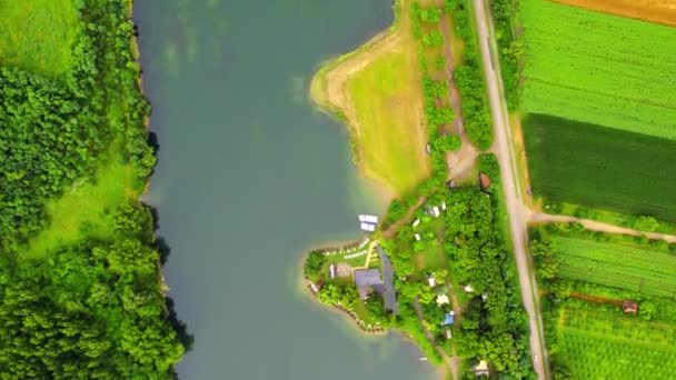 Drone Vole Dessus Lac Bela Crkva Serbie Avec Une Végétation — Video