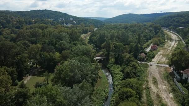 Drone Captures River Topcider City Belgrade Woods Surrounding — Stock Video