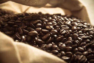 Bag of coffee, beans close up clipart